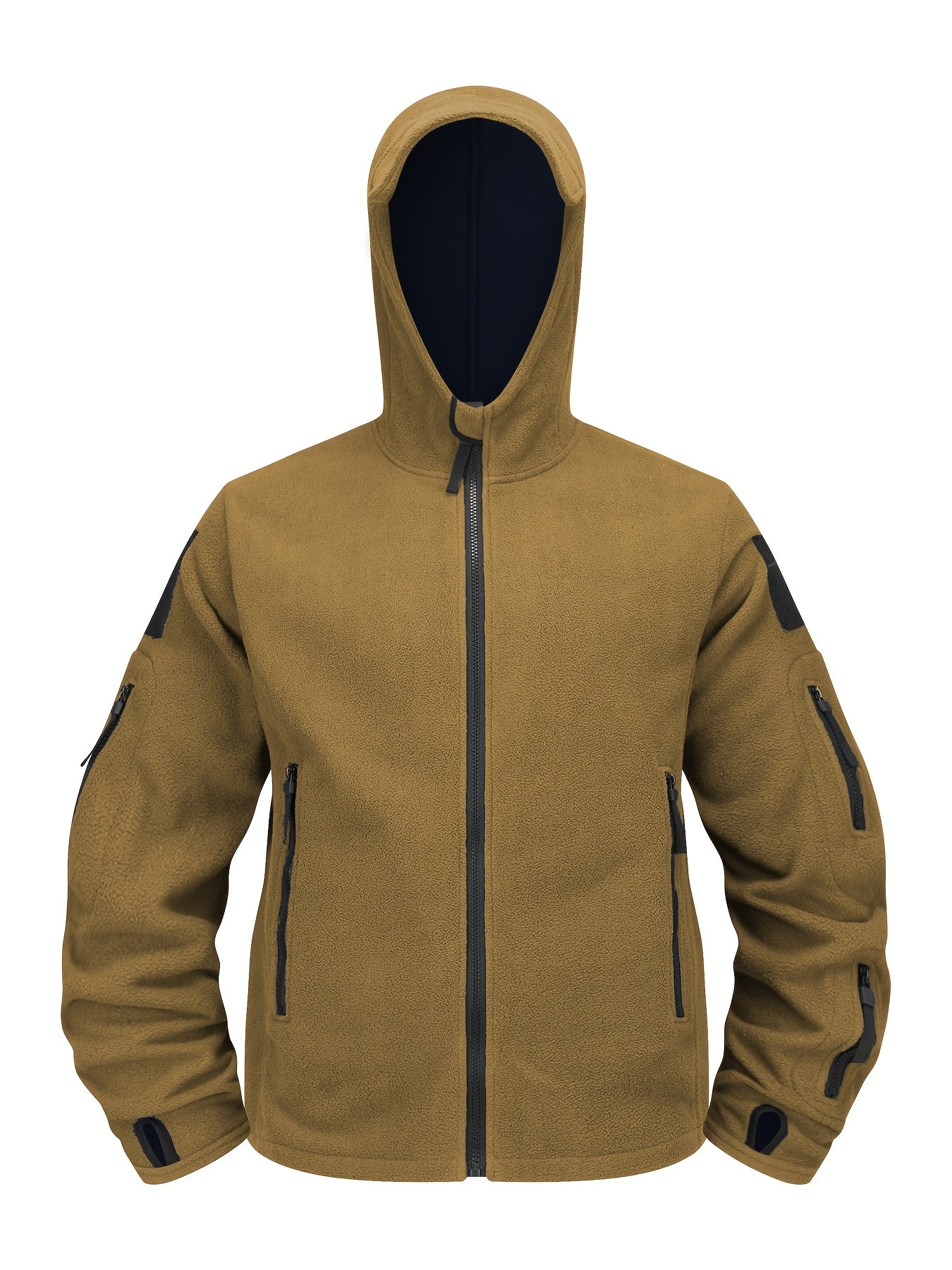 Men's soft fleece lined sports jacket for autumn and winter, featuring an elastic zipper and pockets in a solid color.