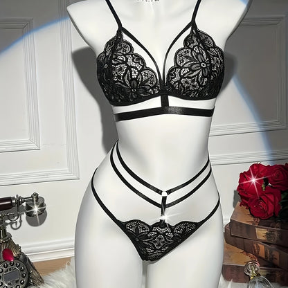 Sexy women's underwear set with thin shoulder straps.