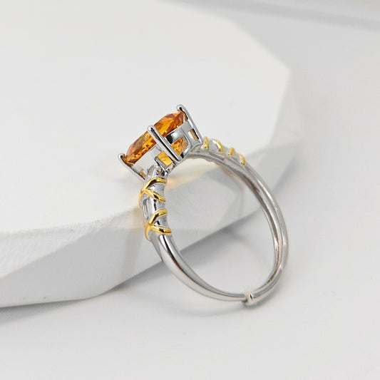 Stylish 925 Sterling Silver Ring with Adjustable Fit and Genuine Citrine Gemstone - Ideal for Celebrations, Romantic Outings, and Special Occasions