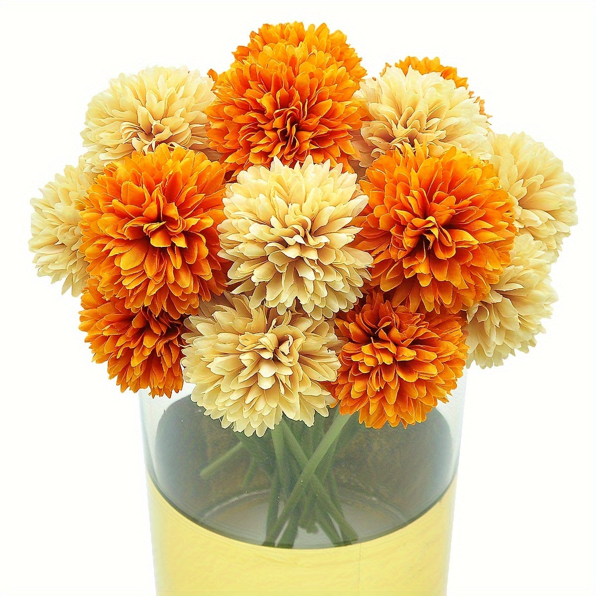 10 artificial chrysanthemum ball flowers for wedding bouquets, home decor, or party table centerpieces.