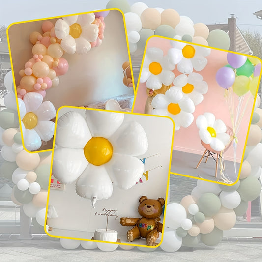 10 Elegant Daisy Balloons: Self-sealing, aluminum film with white petals and yellow centers. Ideal for summer events and any occasion.