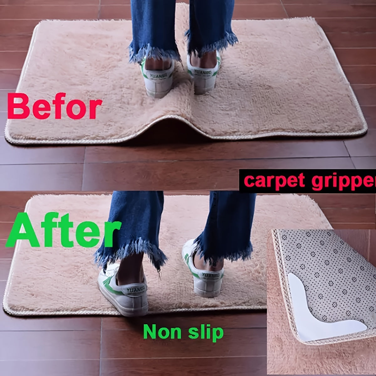 Reusable Non-Slip Rug Gripper - Features Dual-Sided Adhesive, Washable & Stretchable Carpet Tape, Ideal for Yoga Mats and Home Decor - 1 Piece