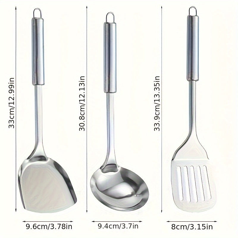 Set of 10 Stainless Steel Kitchen Utensils - Comes with Spatula, Ladle, Slotted Turner, and More - Reliable Cooking Tools for Home and Restaurant Purposes