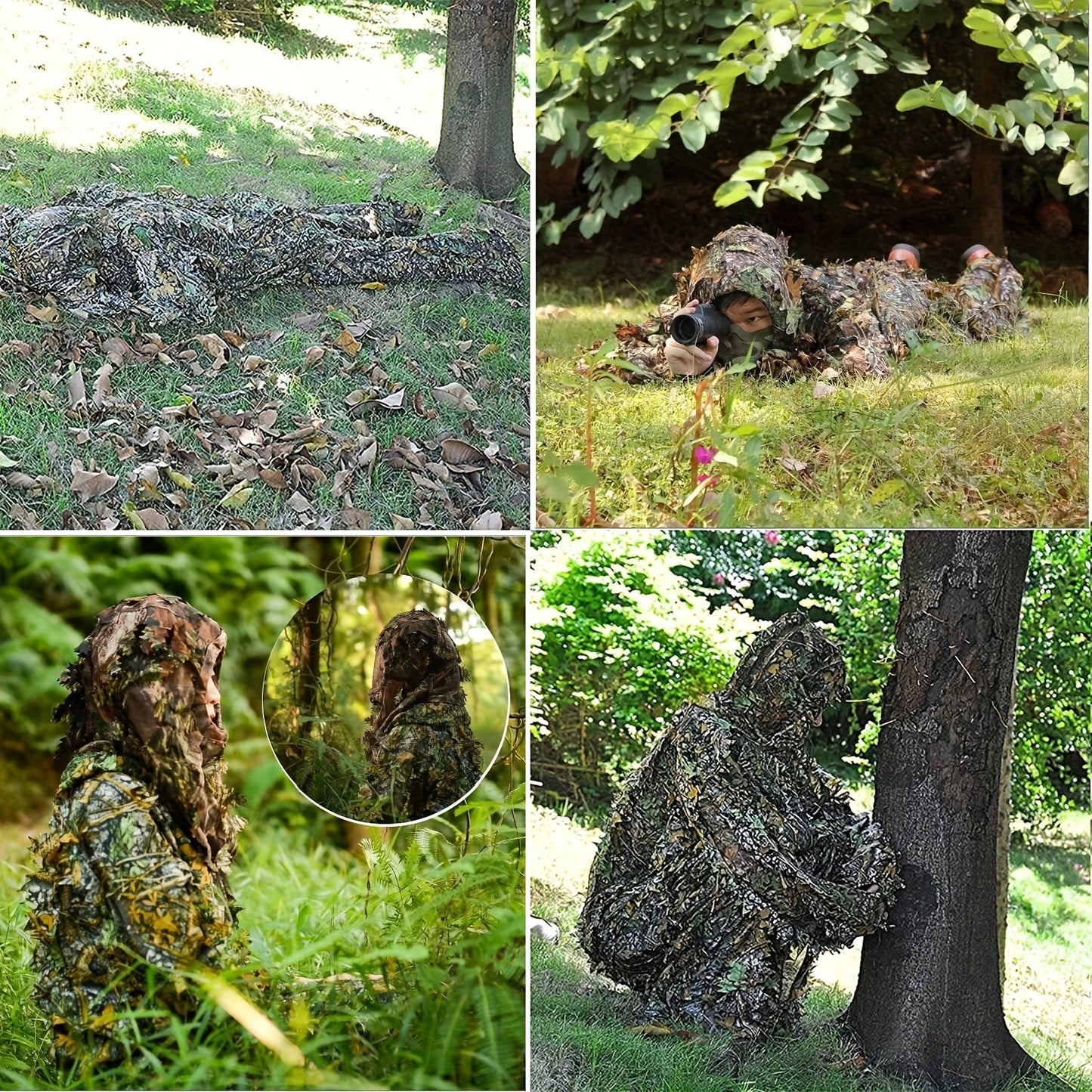 Lightweight 3D Leafy Camo Ghillie Suit for Hunting, Shooting, and Wildlife Photography - Durable Polyester, Mixed Colors, Airsoft, Turkey Hunting, Ideal Camouflage Gear.