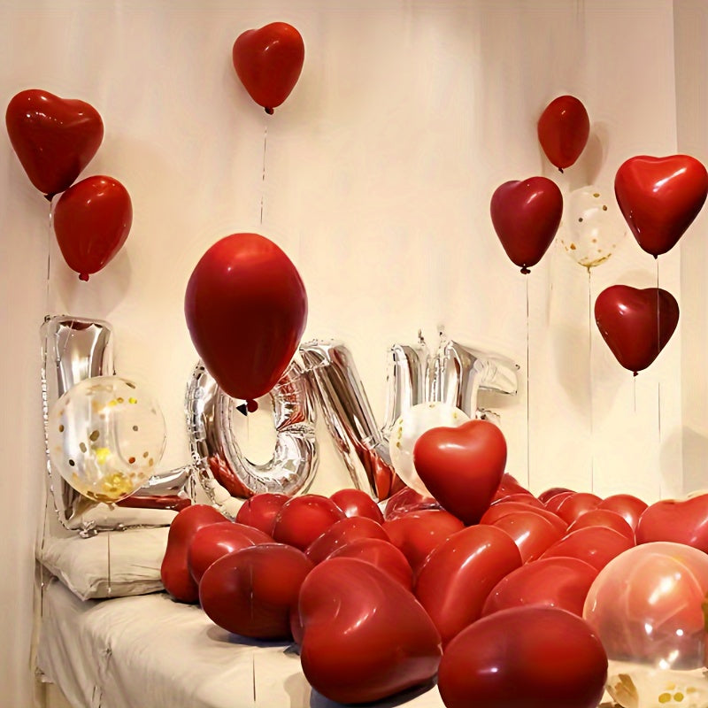 30 Romantic red heart-shaped balloons perfect for various celebrations, no electricity required.