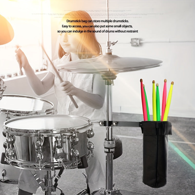 Durable waterproof nylon drumstick bag, holds 10 pairs. Features clamp-on holder and secure aluminum locking system.