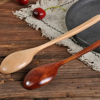 Multi-purpose 23.5cm long-handle wooden spoon ideal for kitchen, restaurant, camping, and picnics.