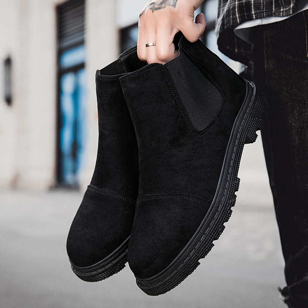 Men's Chelsea boots with solid color fabric, non-slip EVA sole for comfort and casual walking.