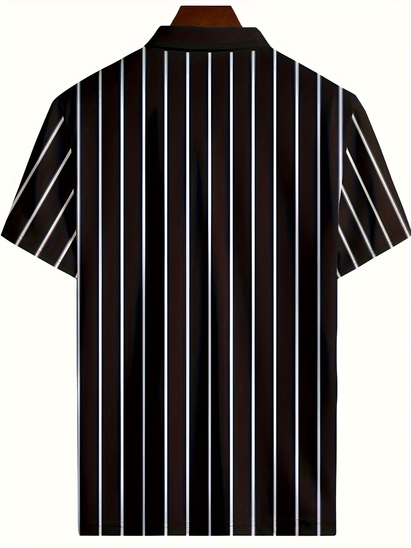 Men's casual black and white stripe baseball shirt with 3D print, ideal for business casual wear.