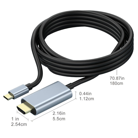 182.88cm USB-C to HDTV Cable for MacBook Air, iPad Pro, Surface, Chromebook, TV Monitor. 4K HD resolution, flat male to male connector, includes Cat5e Ethernet Cable and USB-powered with 5V