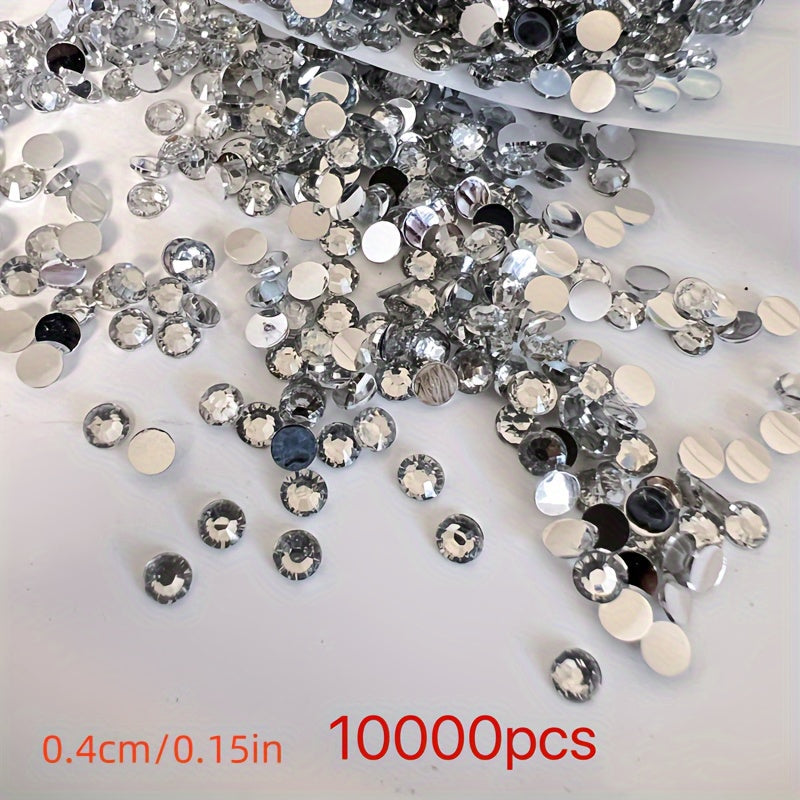 10,000 pieces of Crystal AB Flatback Rhinestones available for Nail Art, DIY Crafts, and Jewelry Making. These Non-Hotfix Resin Gems are perfect for adding a touch of sparkle to your projects.