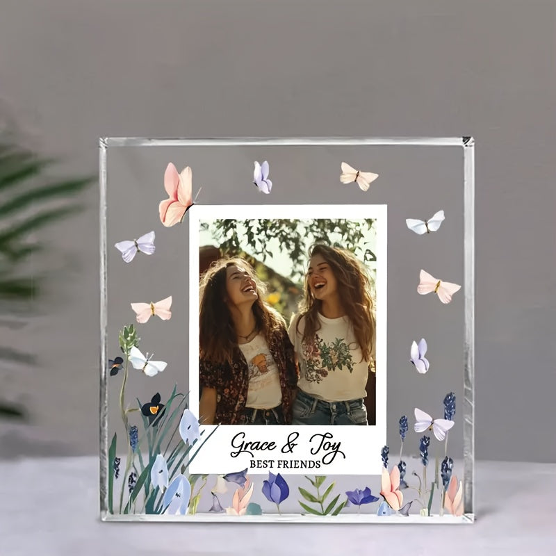 Customize your memories with a 1pc Acrylic Photo Block Frame measuring 10.01cm. This personalized Best Friends Picture Frame is a unique Friendship Keepsake, perfect for Soul Sisters, Cousins, and Aunts. It makes an ideal gift for New Year or Christmas.