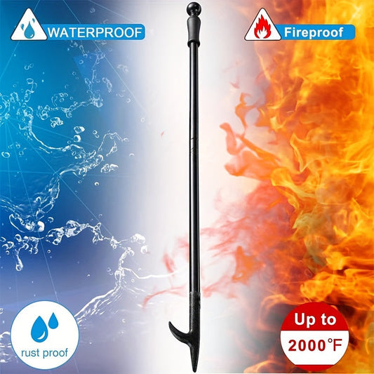 The Amana Hair 32-Inch Portable Fire Poker is perfect for campfires, fire pits, and indoor use. Made with durable metal construction and rust-resistant stainless steel in a sleek black finish, this essential fireplace accessory is a must-have tool for