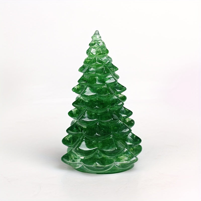 Handmade resin lucky tree ornament with natural gemstones for Christmas decor and holiday gifts.