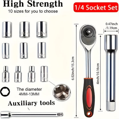 12-dona Ratchet Kalitlar To'plami, Xrom Qoplangan Po'lat, 1/4 va 1/2 Dyumli O'lchovlar, Ikki tomonlama G'ildirak Kaliti Avtomobil Ta'mirlash Vositasi