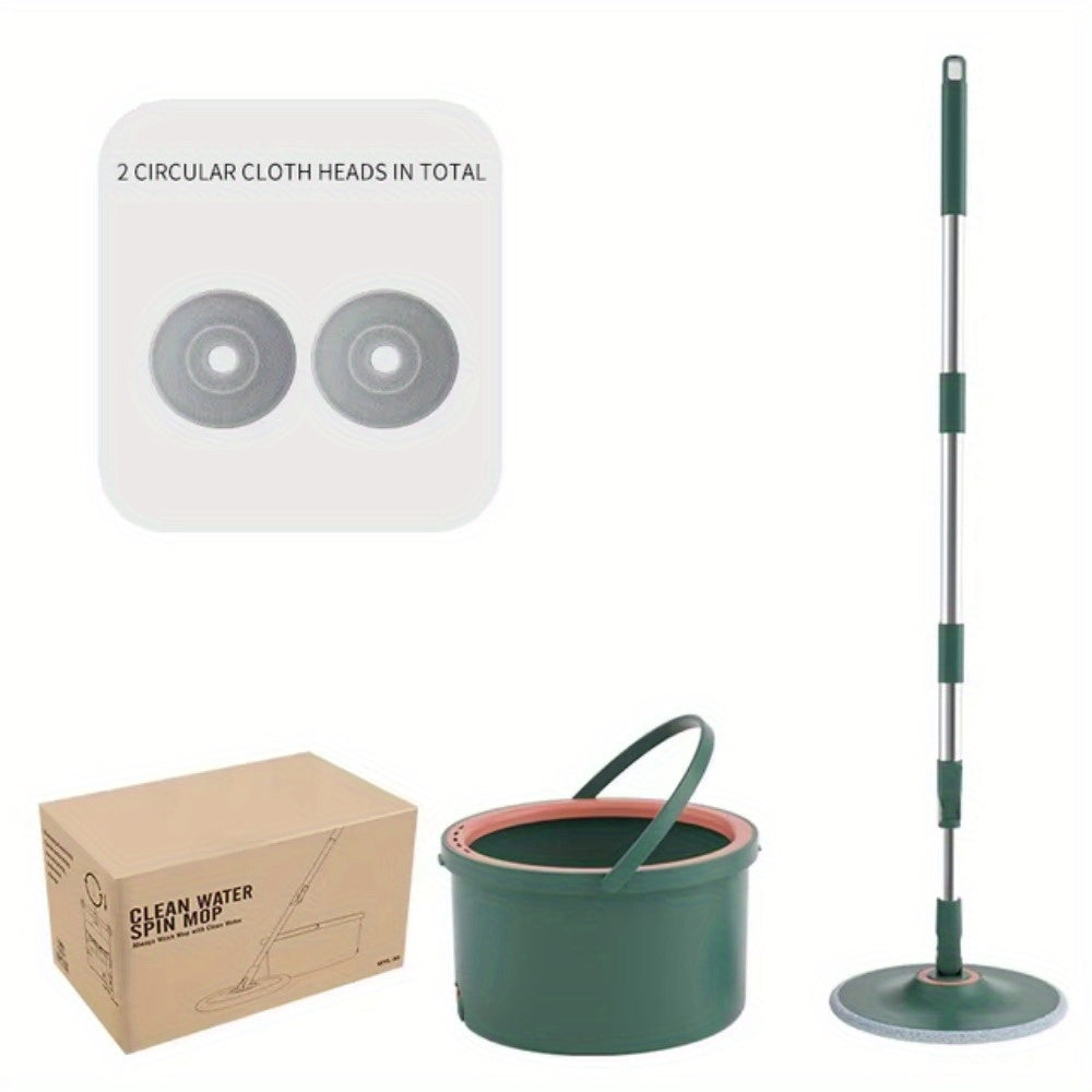 Get your hands on the 1set 360° Spin Mop and Bucket Set featuring Microfiber Heads, a Stainless Steel Handle, and Self-Washing System for a thorough clean in your Living Room, Bedroom, Bathroom, Toilet, and Kitchen.