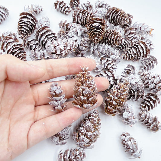 Artificial Snow White Pinecones for Christmas Decor - 30/50pcs, Plastic winter ornaments for home, various rooms, hanging decoration, seasonal tree/wreath accessories. Container not included.