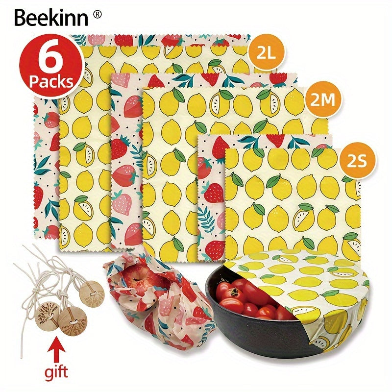 3-piece Beekinn Beeswax Reusable Food Wraps in Abstract Curves Pattern - Sustainable, Zero Waste Food Storage Solution