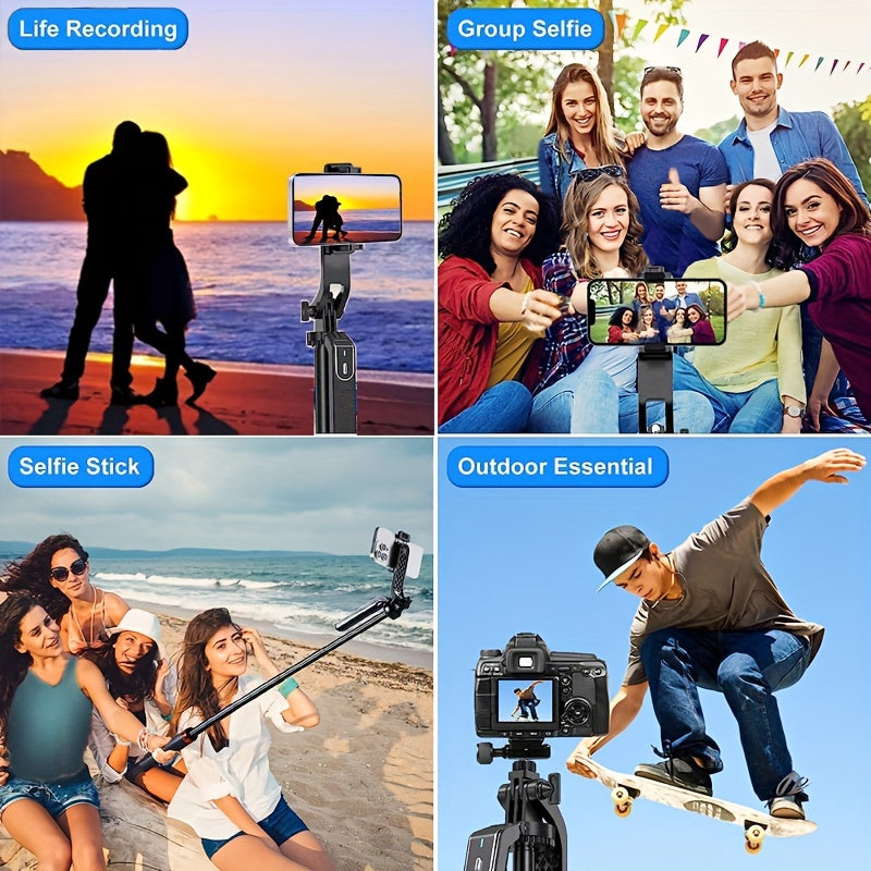 HKXYK 1pc Selfie Stick Tripod with Wireless Remote and 360° Rotatable Phone Stand, Universal Connector, Portable Aluminum Tripod for Video Recording and Live Streaming, Rechargeable Battery