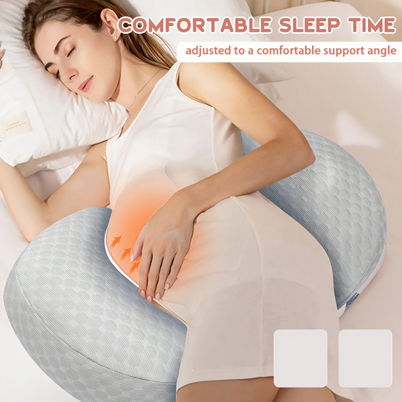 Maternity Pillow with Adjustable Design, Offers Full Body Support and Comfort with Soft Polyester Material. Versatile Nursing Pillow for Back, Waist, Abdomen, and Leg Relief. Features Removable and Washable Cover, Ideal for Pregnancy Side Sleeping.