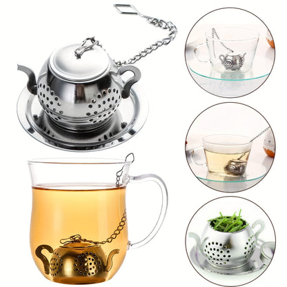 This stylish stainless steel teapot-shaped infuser with a chain is both functional and elegant. It features a lid and handle, making it easy to use for brewing loose leaf tea. Perfect for Easter and Thanksgiving celebrations, this reusable tea strainer