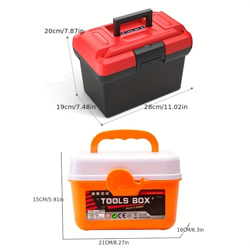 Toy tool box sets in three sizes, with electric drill and simulation repair tools. Great for kids to fix toys and play construction. Suitable for boys and girls.