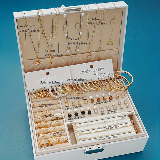 This Vintage Elegant Jewelry Set features 86 pieces of necklaces, earrings, rings, and earring backs. Perfect for both daily wear and special occasions, this set is suitable for all seasons and includes a variety of styles and materials. It makes a great