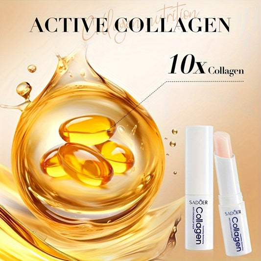 SADOER Collagen Lip Balm hydrates and moisturizes with anti-crack formula and plant squalane, suitable for all skin types, day and night use with a natural finish.