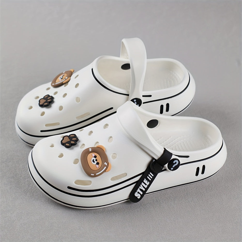 Durable outdoor slippers for boys featuring cartoon theme and comfy sole.