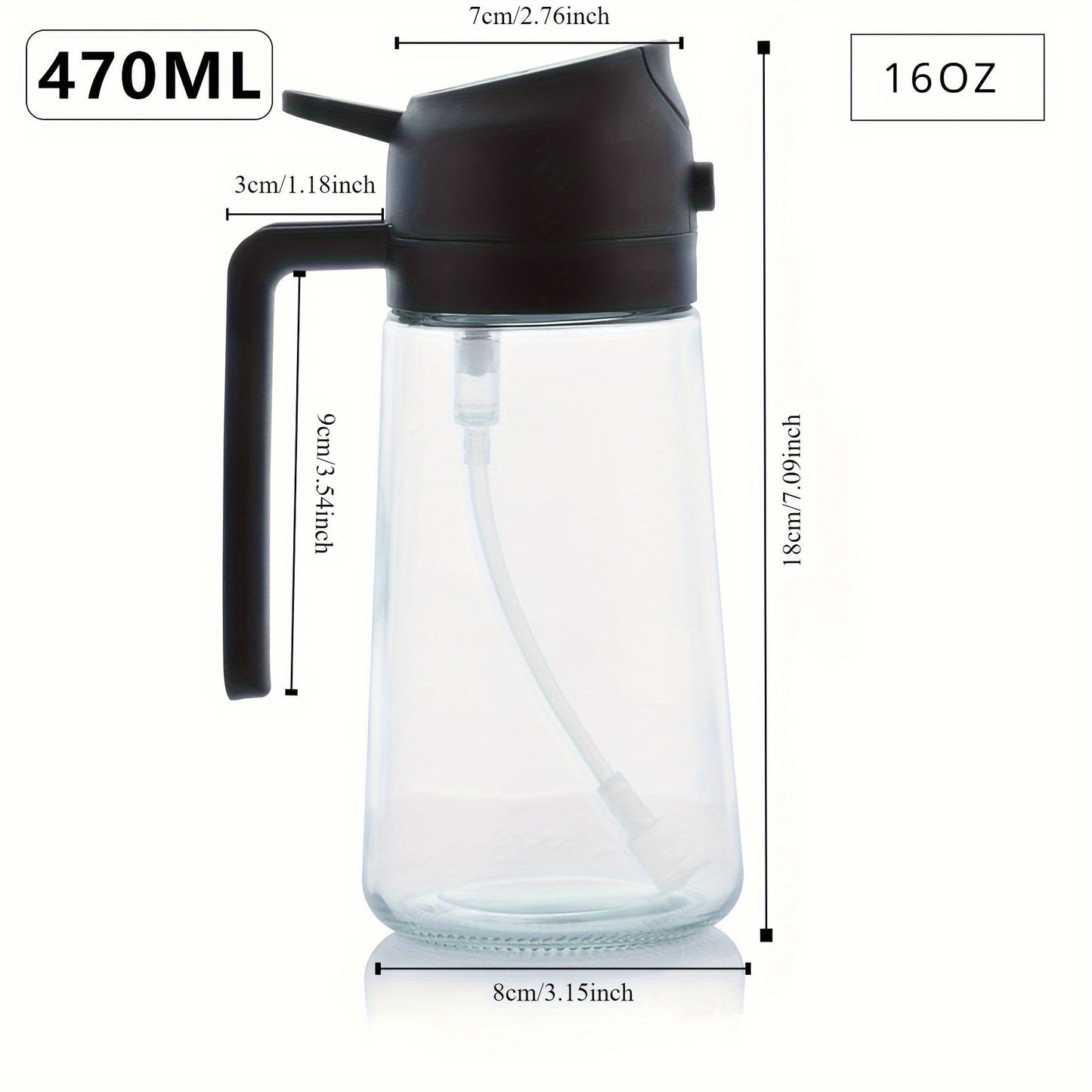 Two-in-One Olive Oil Dispenser and Sprayer Set - 16oz Capacity - Includes Stickers - Black Color - Ideal for Cooking - Helps Block Light