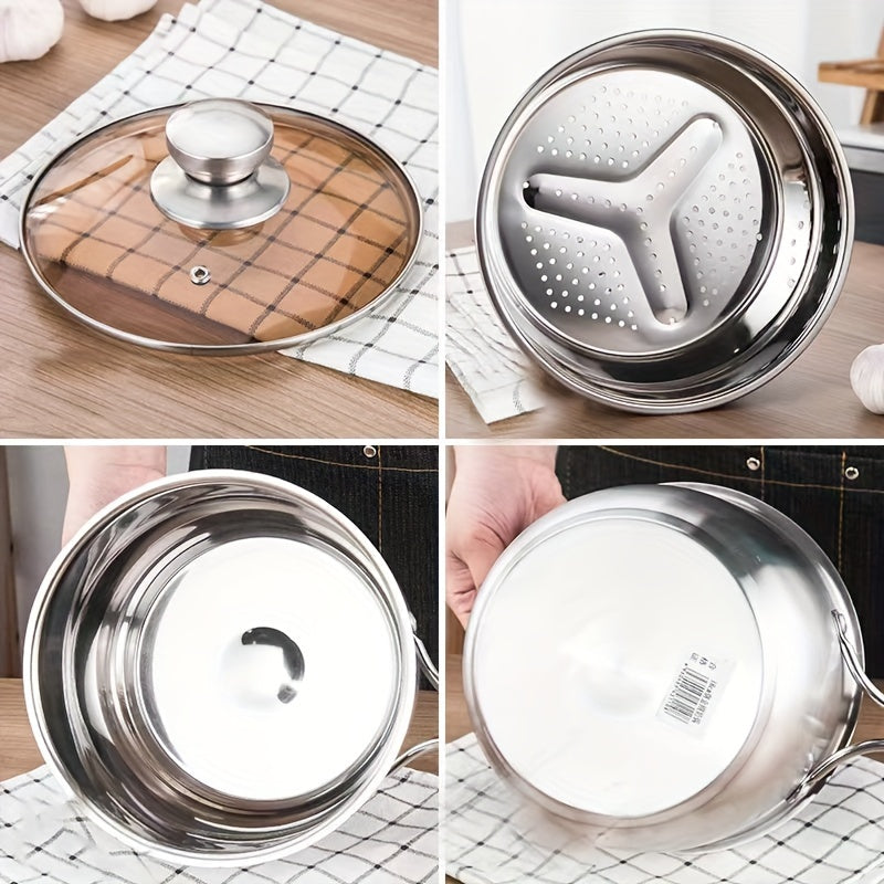 Pair of Stainless Steel Steamers with Basket, Multi-Level Steamer for Different Stoves, Kitchen Steaming Tools, No Electricity Required