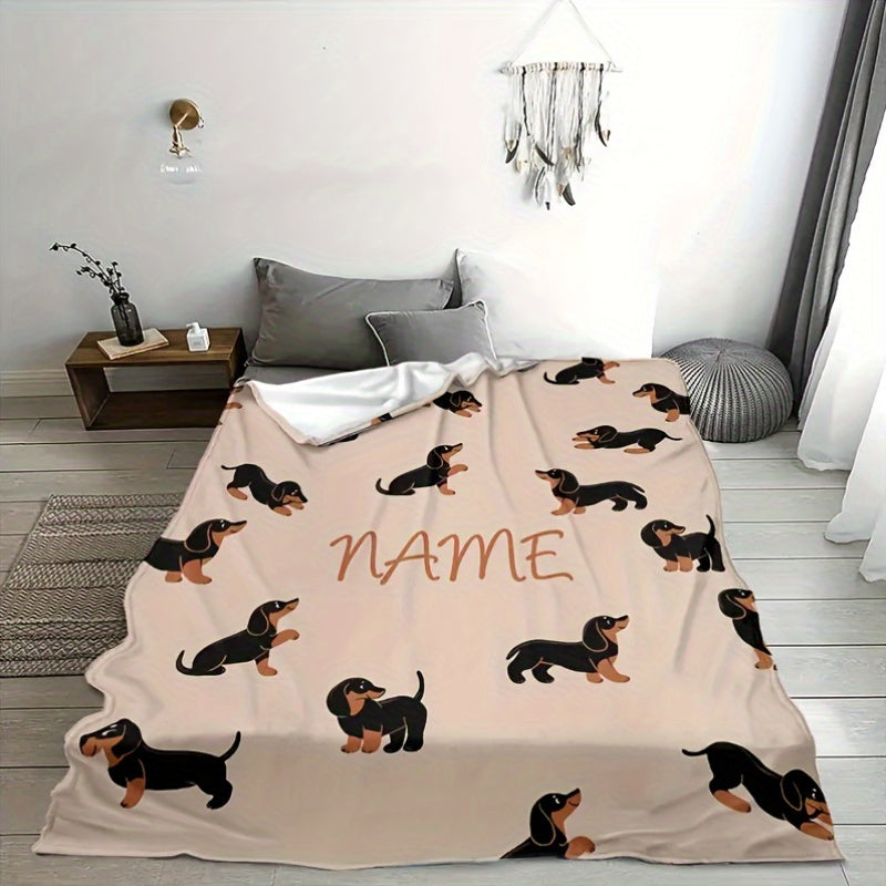 Personalized Dachshund Pattern Flannel Blanket - Custom Name, Perfect for Holidays, Birthdays, and More! Great for Outdoor Activities, Living Room Decor, and Office Pet Blanket. Ideal Gift for Best Friends!