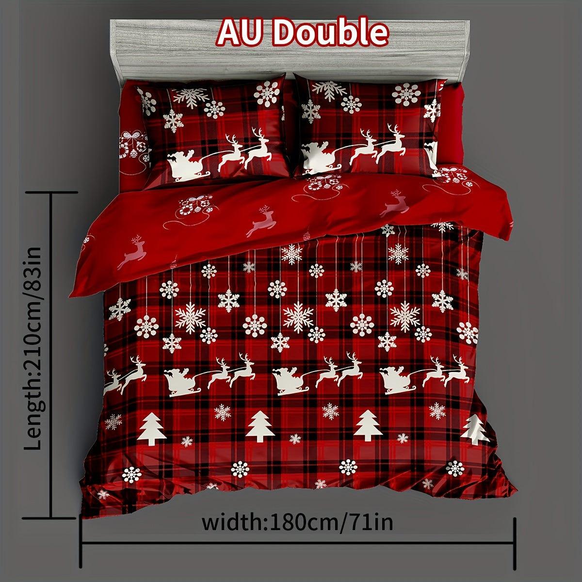 Christmas Duvet Cover Set includes 3 pieces featuring a Checkered Xmas Tree Elk Snowflake Print. This Soft and Comfortable bedding set is perfect for your Bedroom or Guest Room. Set includes 1 Duvet Cover and 2 Pillowcases. Note: Core not included.