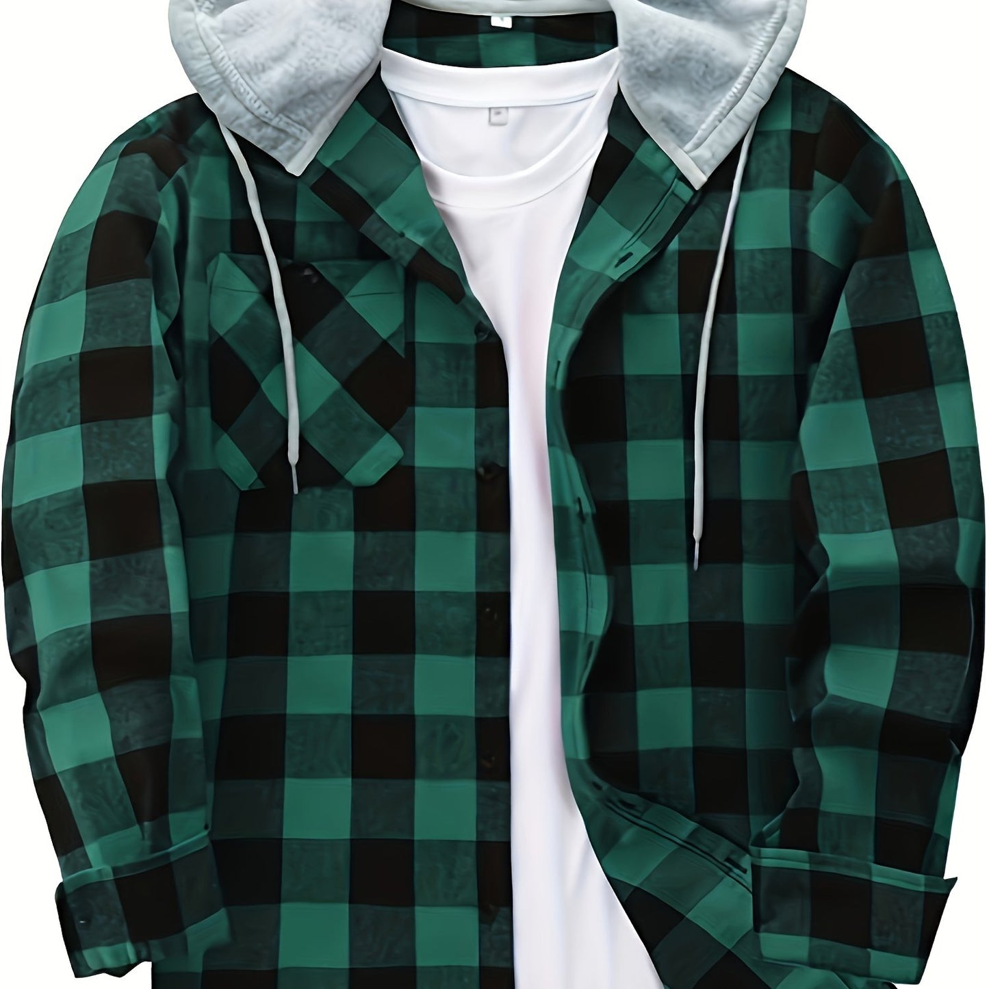 Men's Stylish Plaid Plus Size Hooded Shirt Jacket for Casual Daily Wear