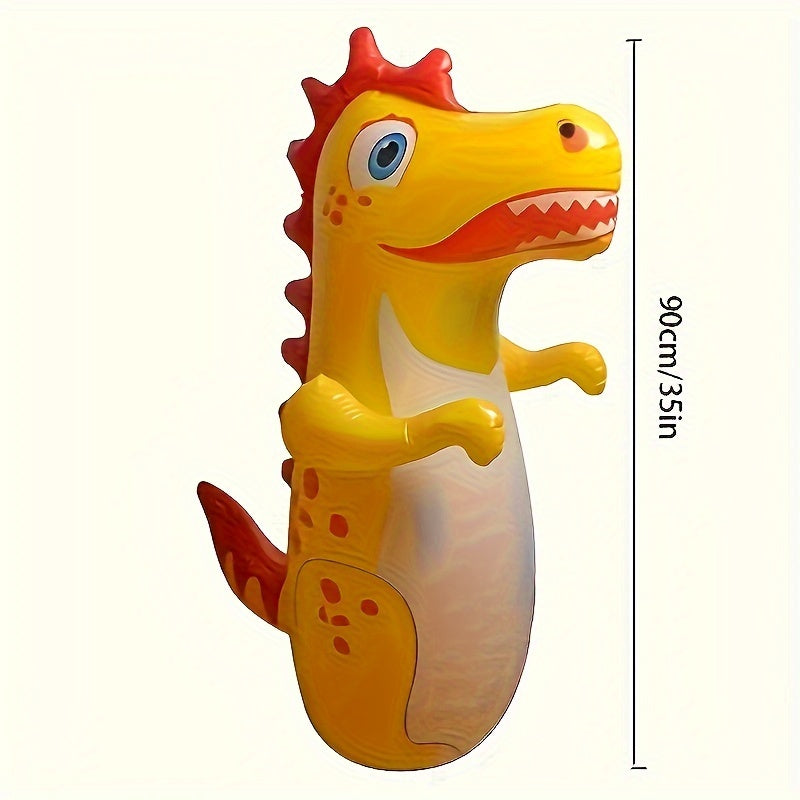 Inflatable dinosaur punching bag for kids, made of durable PVC, suitable for ages 3-6, for outdoor exercise and play. Available in yellow, green, and rose red.