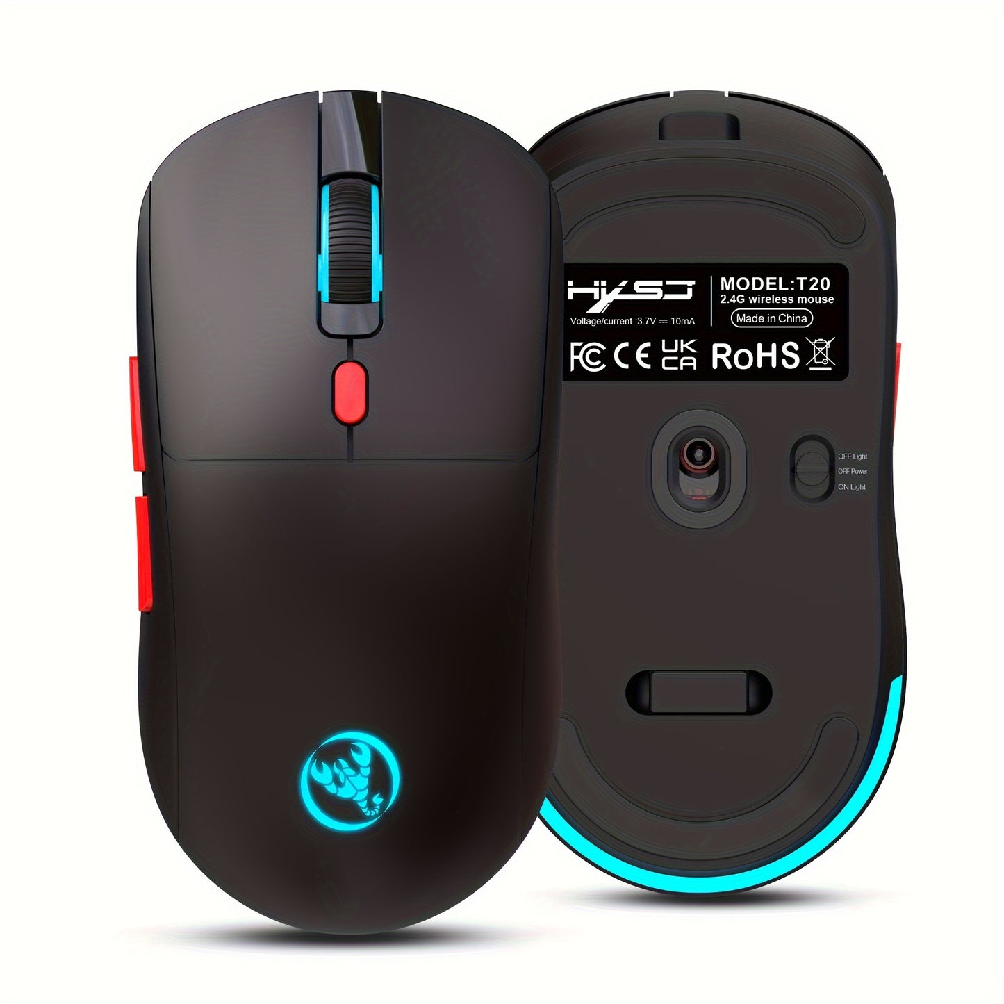 HXSJ-T20 wireless 2.4G mouse with 650mAh battery, ideal for gaming and office use on PC, laptop, and Mac