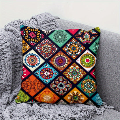 Bohemian Chic Zippered Throw Pillow Cover made of machine washable knit polyester fabric, ideal for decorating living room and bedroom. 45.72x45.72 cm size, insert not included.