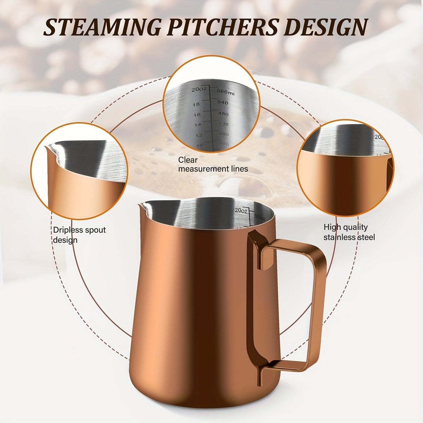 One 20oz Stainless Steel Coffee Cup with Pull Flower Scale and Needle, Milk Frother Cup with Pointed Nose, Fancy Drinking Cup with Pull Flower Needle, Water Bottle, Coffee Accessories for Travel and Vacation.