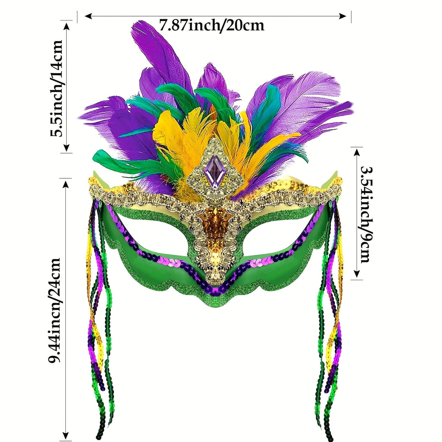 1 piece of Mardi Gras Mask with Feathers for Women, perfect for Masquerade parties, Halloween, Mardi Gras, Cosplay costumes, and Venetian themed events.