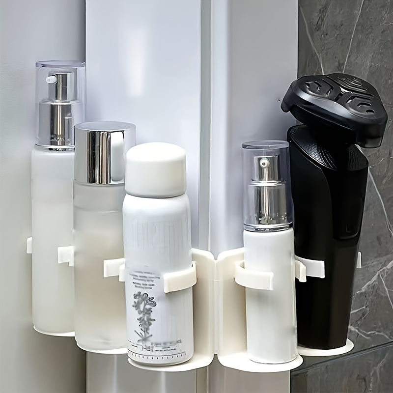 Simple to install bathroom storage rack for cosmetics and essentials, no drilling required.