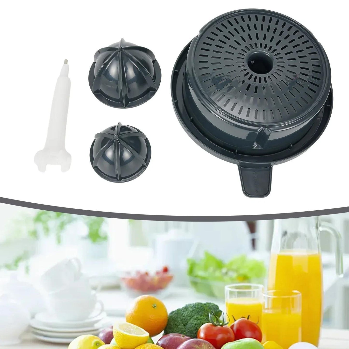 Upgrade your kitchen with the kitchen appliance brand's Juicer Attachment Kit for TM5/TM6. This easy-to-install kit is made from food-grade plastic and is dishwasher safe. Enhance your juicing experience with these multi-functional replacement