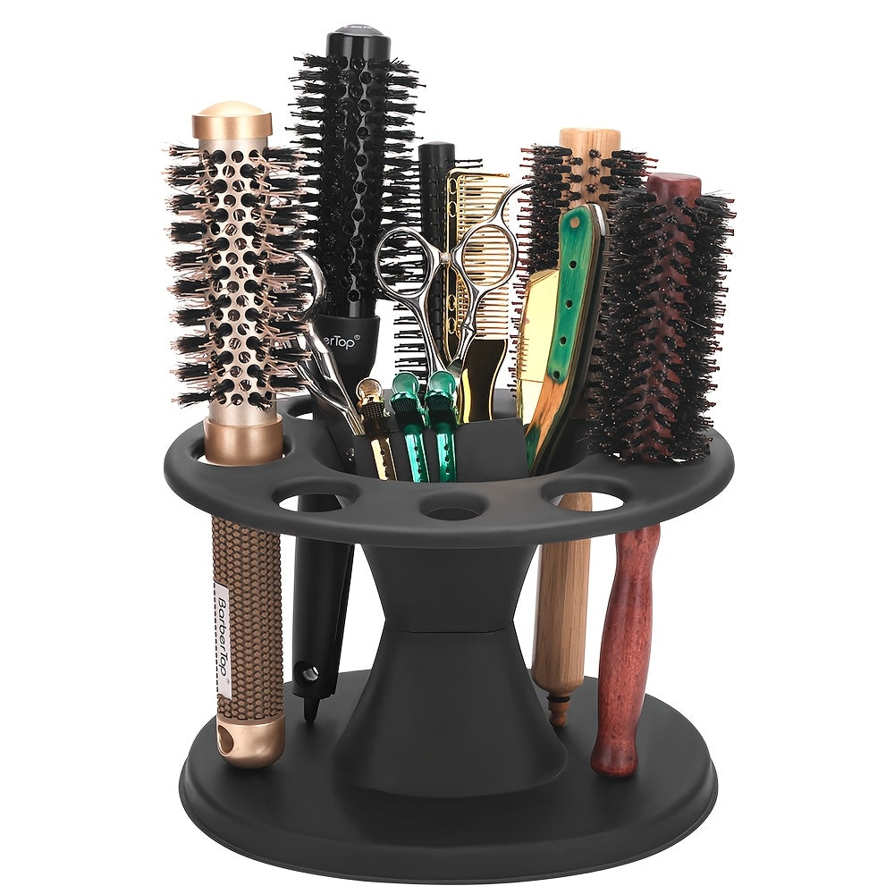 High-quality round hair brush organizer made of durable plastic with multiple compartments for styling tools, ideal for both home and salon use.