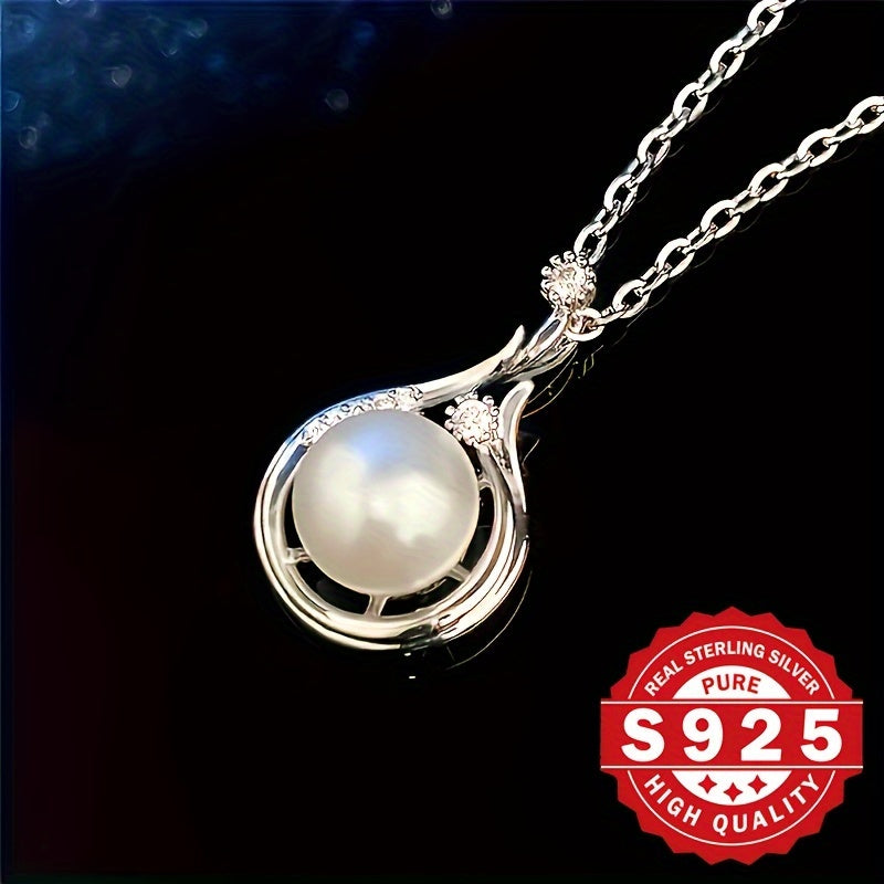 Vintage Elegant Style Jewelry: 925 Sterling Silver Teardrop Pendant Necklace featuring Shell Pearl - Hypoallergenic Mother's Day Gifts For Women.