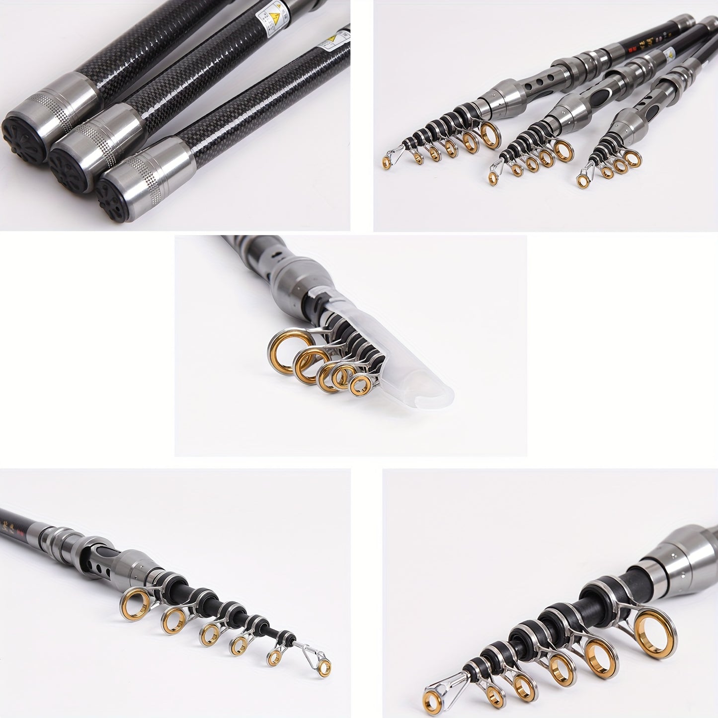 Telescopic fishing rod made of carbon fiber; adjusts from 1.5m to 2.4m for saltwater casting.