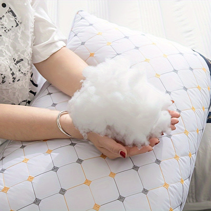 One piece of a premium hotel bed pillow designed specifically for cervical support while sleeping. This breathable down alternative pillow is ideal for side and back sleepers, and is skin-friendly and fluffy for a comfortable night's sleep.