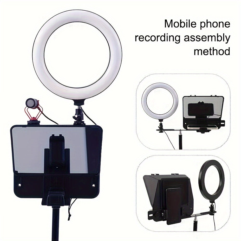 Portable Teleprompter Kit with Smartphone Holder and Remote Control - Compatible with DSLR cameras, live streaming, interviews, stage presentations, and speeches. Lens adapter-friendly