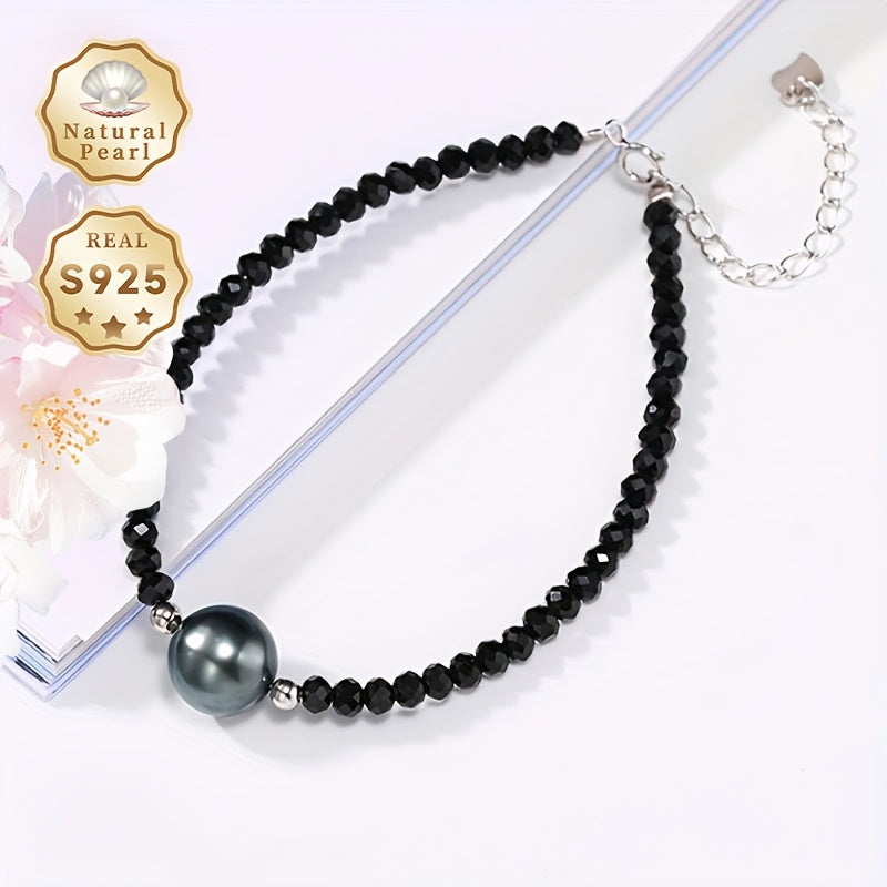 Adorn your wrist with the exquisite MUFAN Elegant Vintage Style Sea Gemstone Bracelet featuring a stunning 9-10mm High Luster Round Black Tahitian Gem. Crafted with Sterling Silver 925 Beads, this bracelet is adorned with the June Birthstone and comes