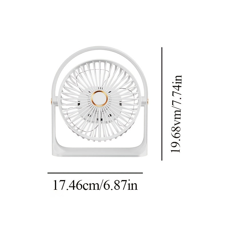 Portable USB rechargeable clip-on bench fan with nightlight, 5-speed settings, 720-degree rotation, quiet operation, washable blades, includes lithium battery, made of plastic material, comes with power cable for use indoors and outdoors.