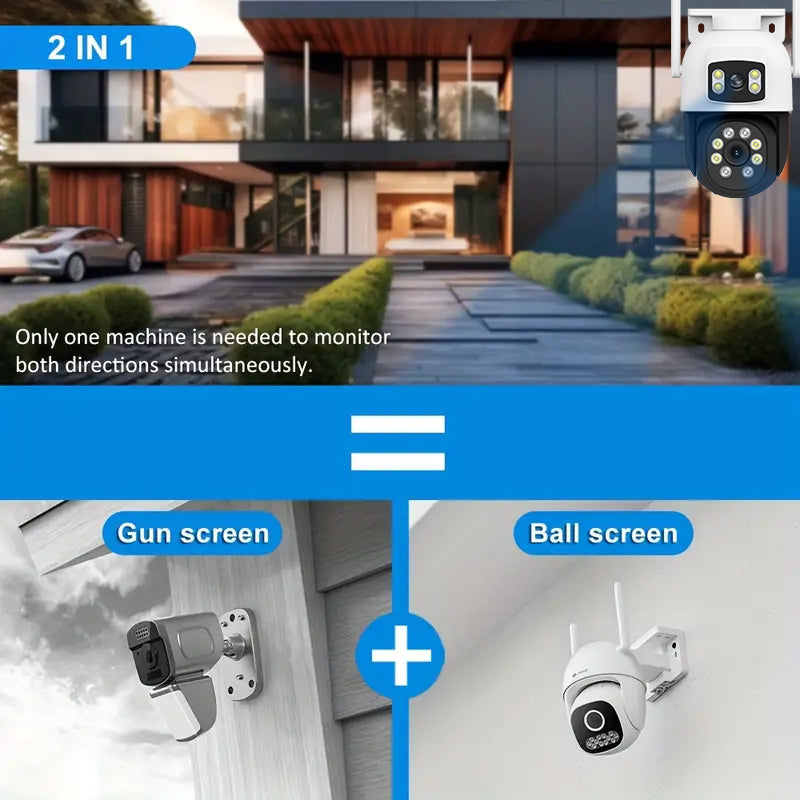 Introducing the ZHXINSD 1pc Wireless Security Camera with Dual Lens Technology. This camera features 2-way audio, a Pan/Tilt 360° View, Color Night Vision, Smartphone Compatibility, USB power supply, 2.4/5G WiFi connectivity, Cloud Storage Option, and is