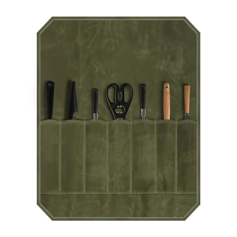 Durable PU Leather Chef Knife Roll Bag with 6 Slots - Secure Storage and Transport for Kitchen Knives and Utensils, Heavy-Duty Protection and Organization.